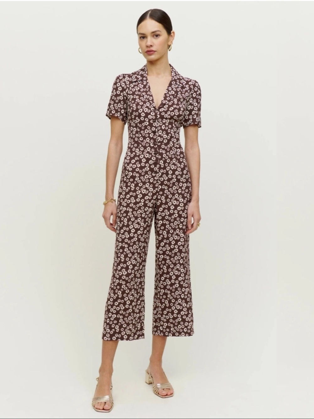 NWT Reformation Bev Floral Jumpsuit Maple Brown